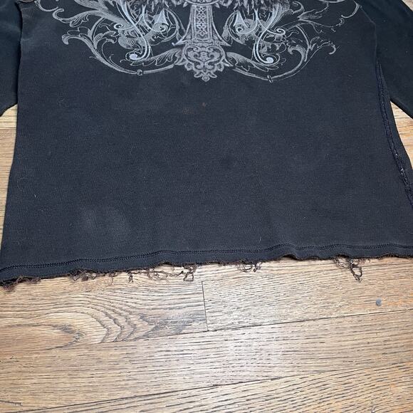 Vintage Affliction Reversible Waffle Knit Distressed Shirt Cross Men XL Y2K 00s - Picture 13 of 16